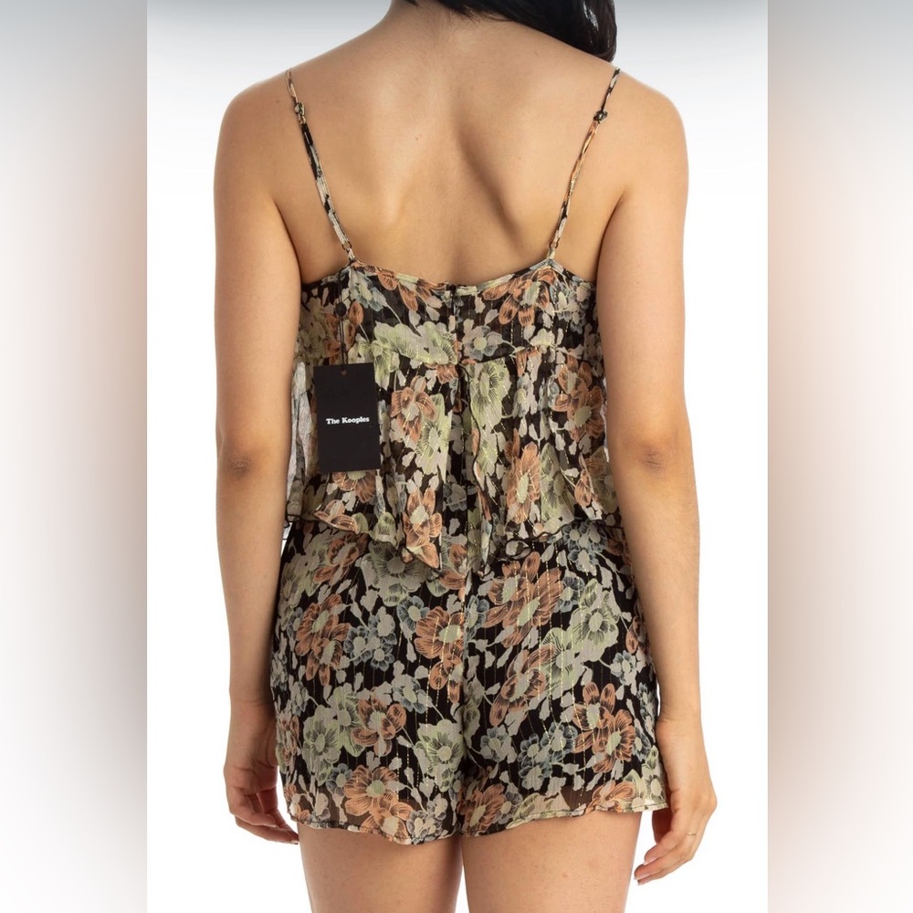 The Kooples Floral Silk Romper in Black and Cream NWT size 0 - Picture 4 of 8